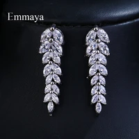 emmaya brand fashion charm aaa cubic zircon multicolor salix leaf pendant earrings for women wedding party jewelry gift