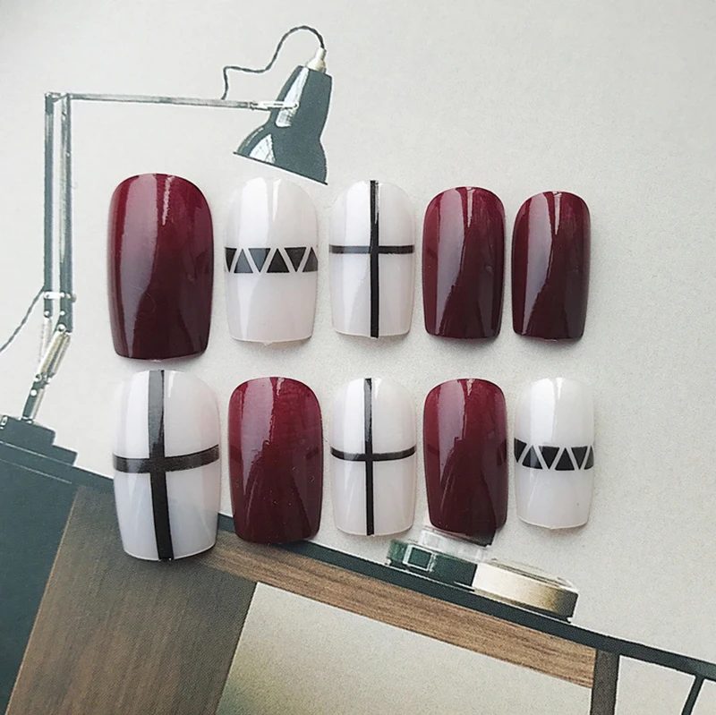 Простой 24 шт./компл. винно красный геометрический крест черная линия накладные