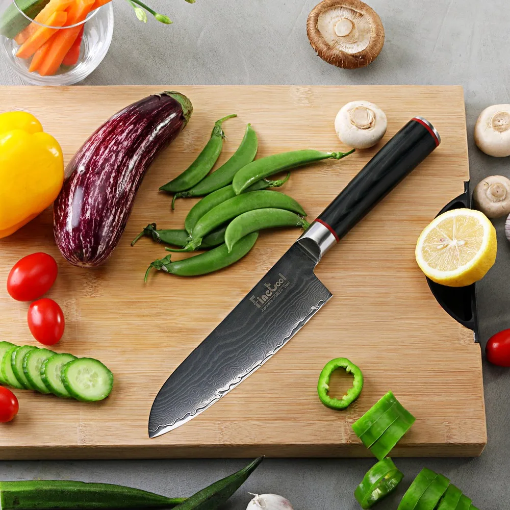 7 дюймовые ножи Santoku кухонные японский Дамаск VG10 стальные лезвия Ультра острый