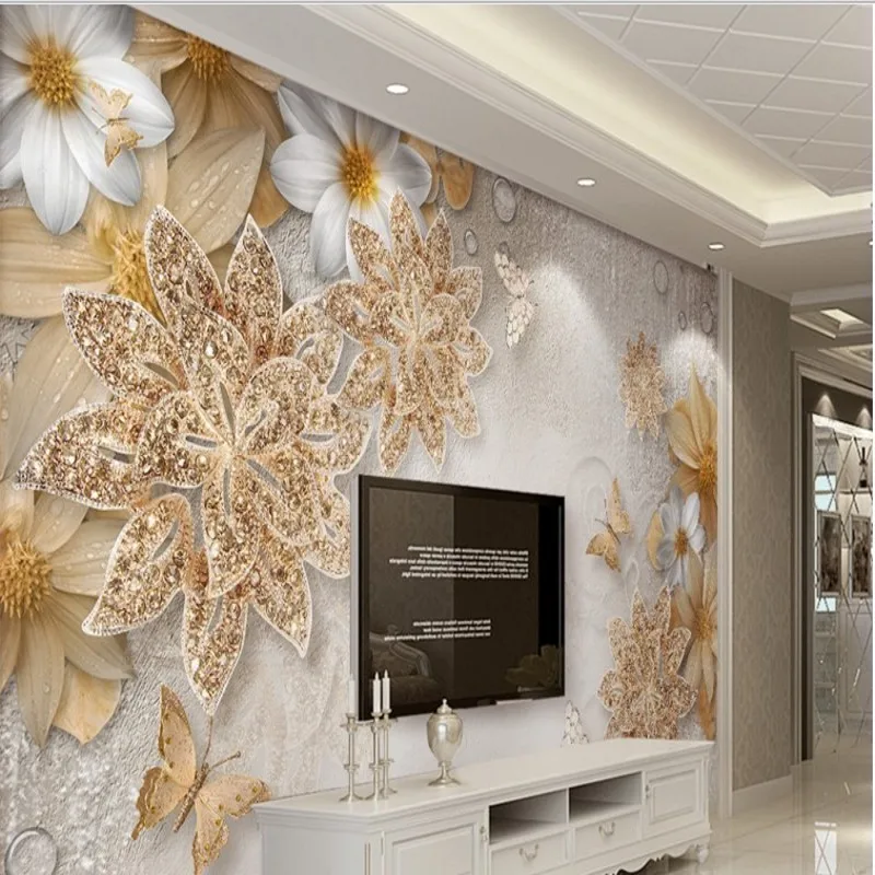 Beibehang пользовательские обои 3d роскошные золотые ювелирные изделия Цветы бабочки