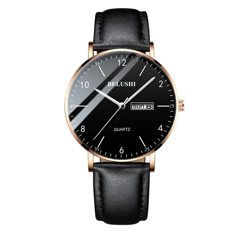 gold black leather Мужские наручные часы, роскошные Брендовые мужские часы, деловые кварцевые часы, Классические мужские наручные часы для мужчин, Relogio Masculino - Цвет: gold black leather