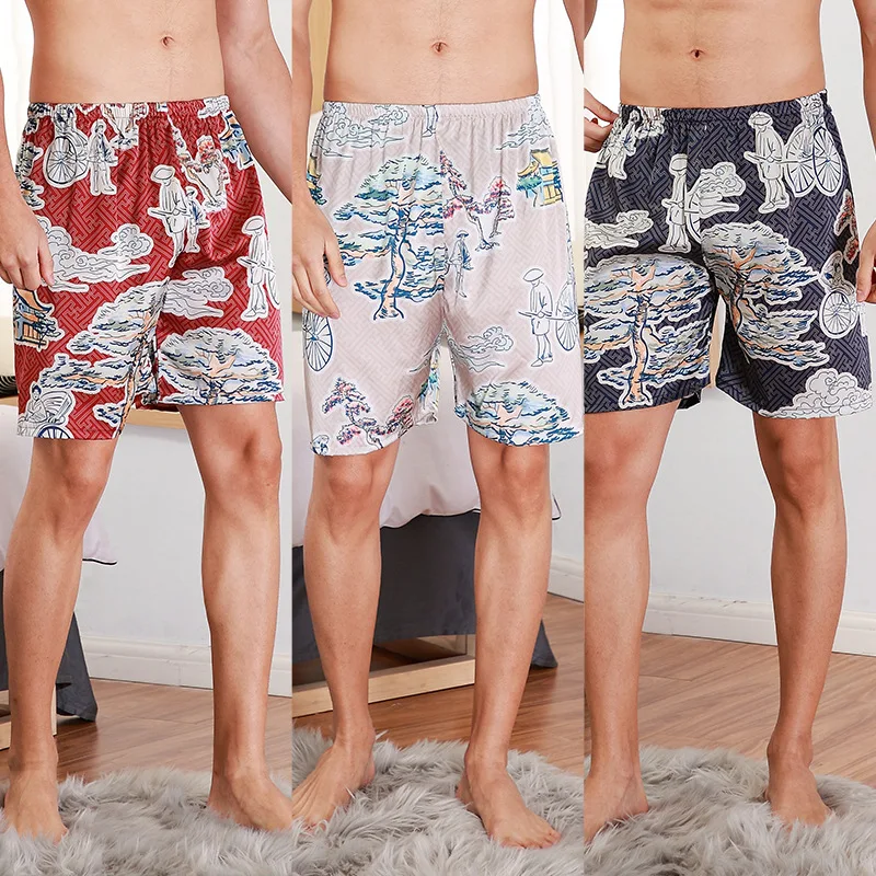 

2019 Summer Casual Mens short pants Spring New Style Silky Home Wear Male Sleep Pyjama Bath Trousers L-XXL