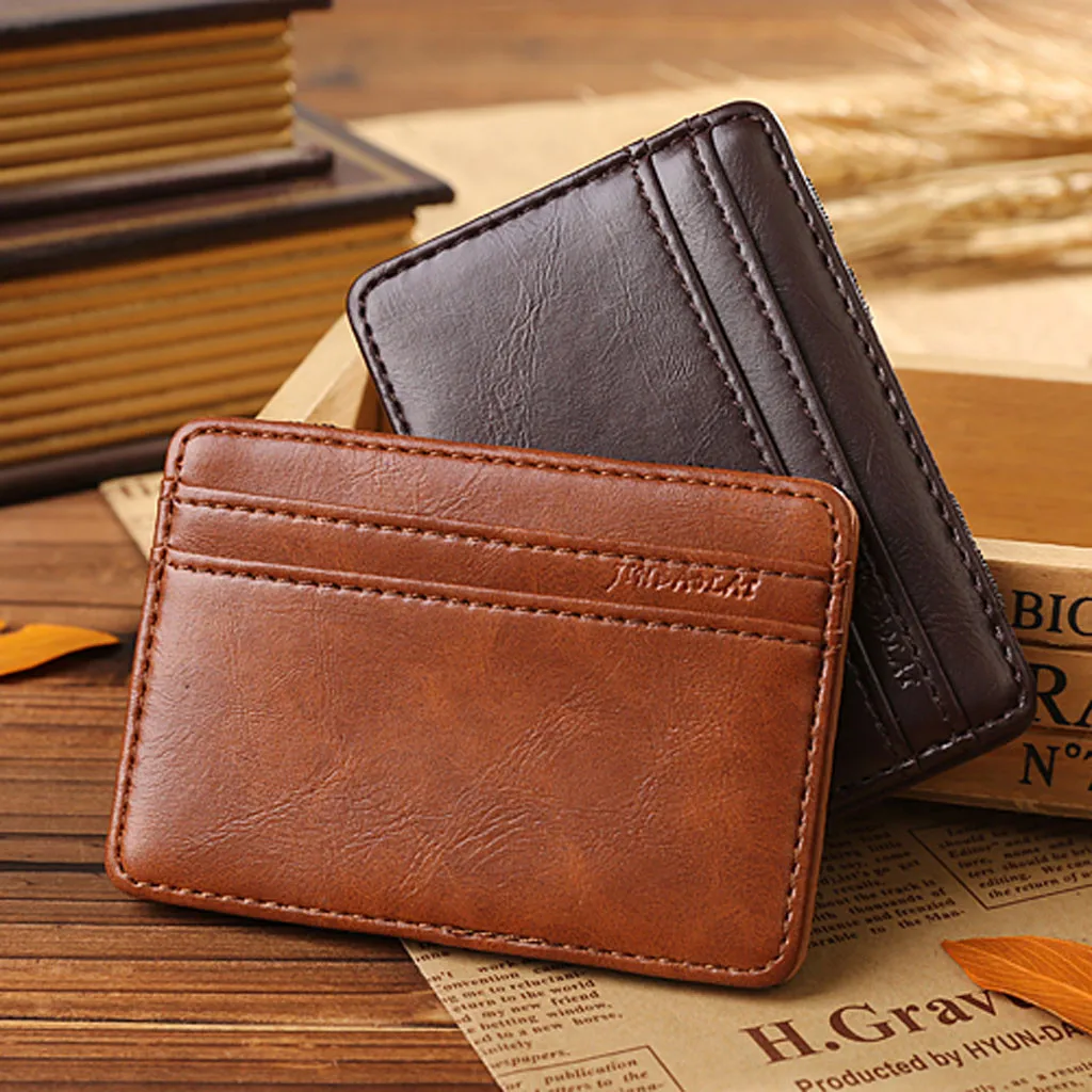 Кожаный бумажник мужской короткий кожаный кошелек модный мужской кожаный волшебный зажим для денег тонкий мужской кошелек для монет ID Кредитная карта посылка MAR20