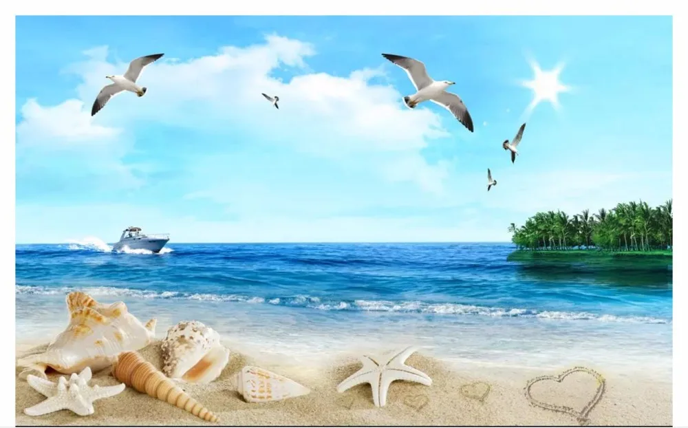 Пользовательские фото обои 3d для стен 3 d голубое небо море солнце Пляж Морская