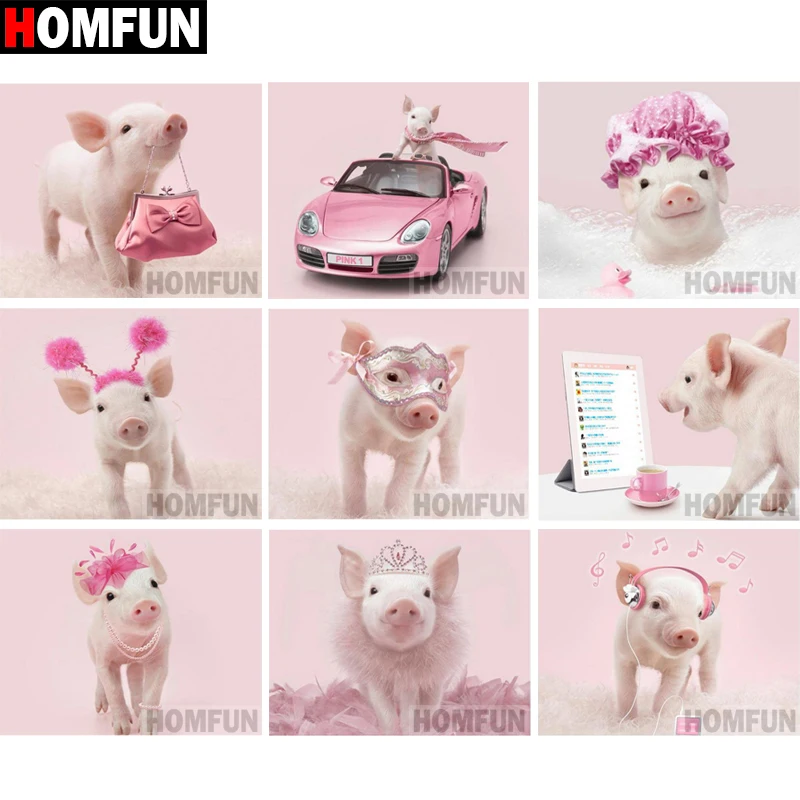 Алмазная живопись HOMFUN Свинка картина из квадратных/круглых страз 5D сделай сам