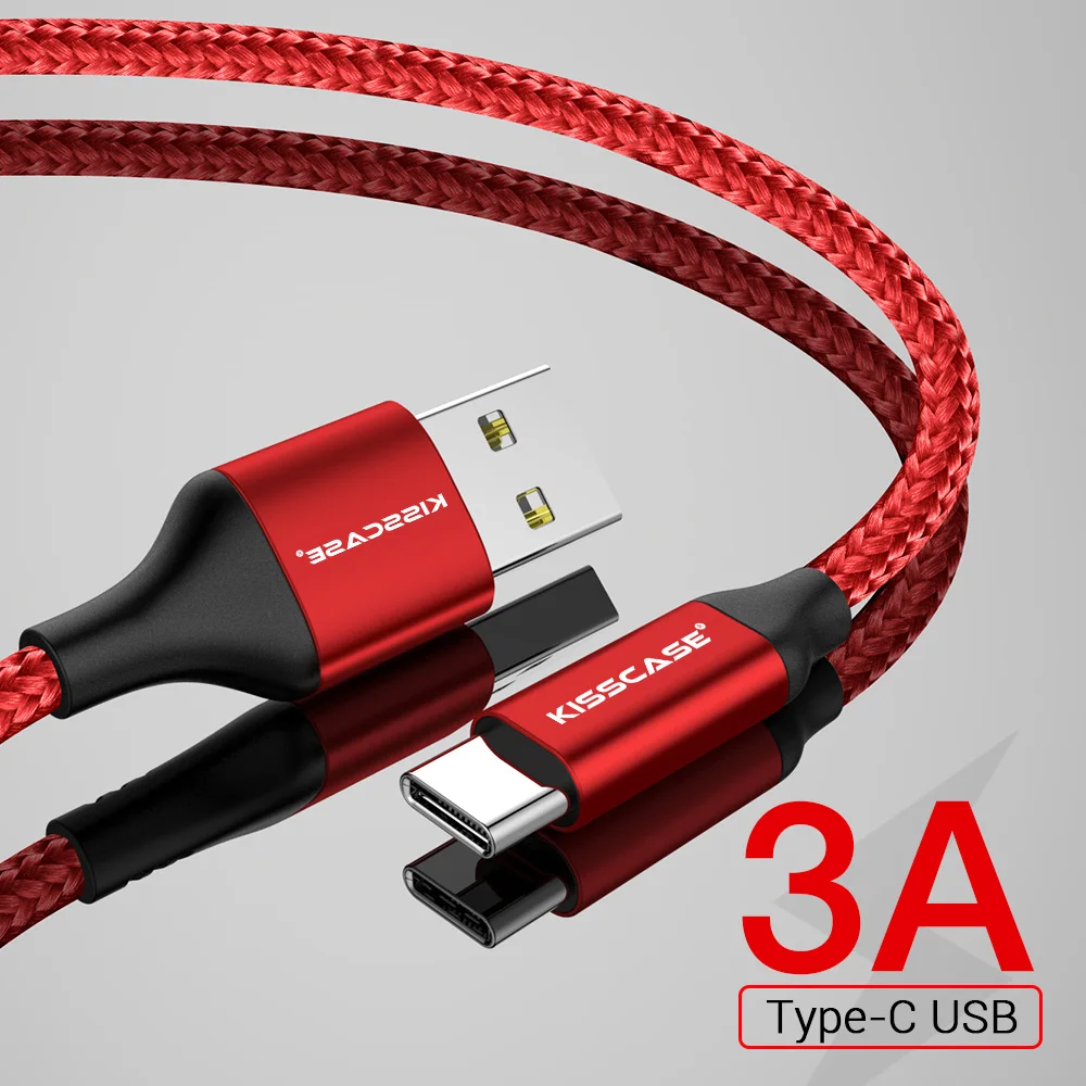 Red type-c KISSSCASE 3A провод для быстрой зарядки USB кабель для iPhone Android Micro USB кабель type c USB C кабели для samsung huawei Xiaomi провод - Цвет: Red type-c