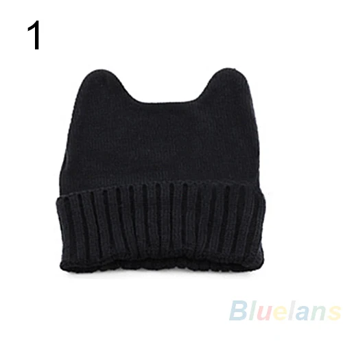Модная мягкая Милая женская теплая зимняя вязаная шапка в форме кошачьих ушей