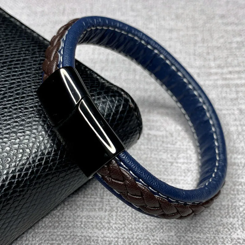 Black Clasp C Модные черные, красные кожаные браслеты, мужские наручные браслеты, нержавеющая сталь, магнитная пряжка, очаровательные браслеты, мужские ювелирные изделия, подарки - Окраска металла: Black Clasp C