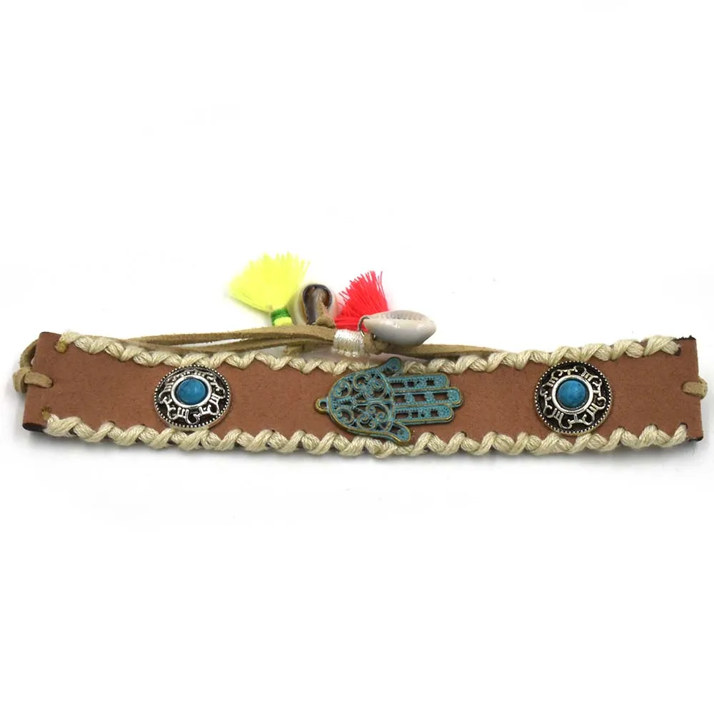 Новинка ручной работы Хамса браслет с подвесками богемский кожаный шнур