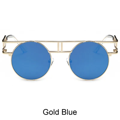 Gold Blue Ralferty готические Круглые Солнцезащитные очки для женщин и мужчин винтажные стимпанк очки Ретро Покрытие Солнцезащитные очки Светоотражающие gafas de sol mujer - Цвет линз: Gold Blue
