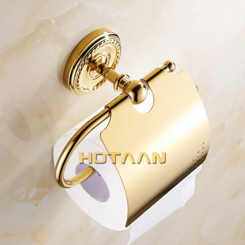 Free Shipping Golden Finish Solid Brass Toilet Paper Holder Classic Bathroom Accessoreis Tissue Roll 12292G |