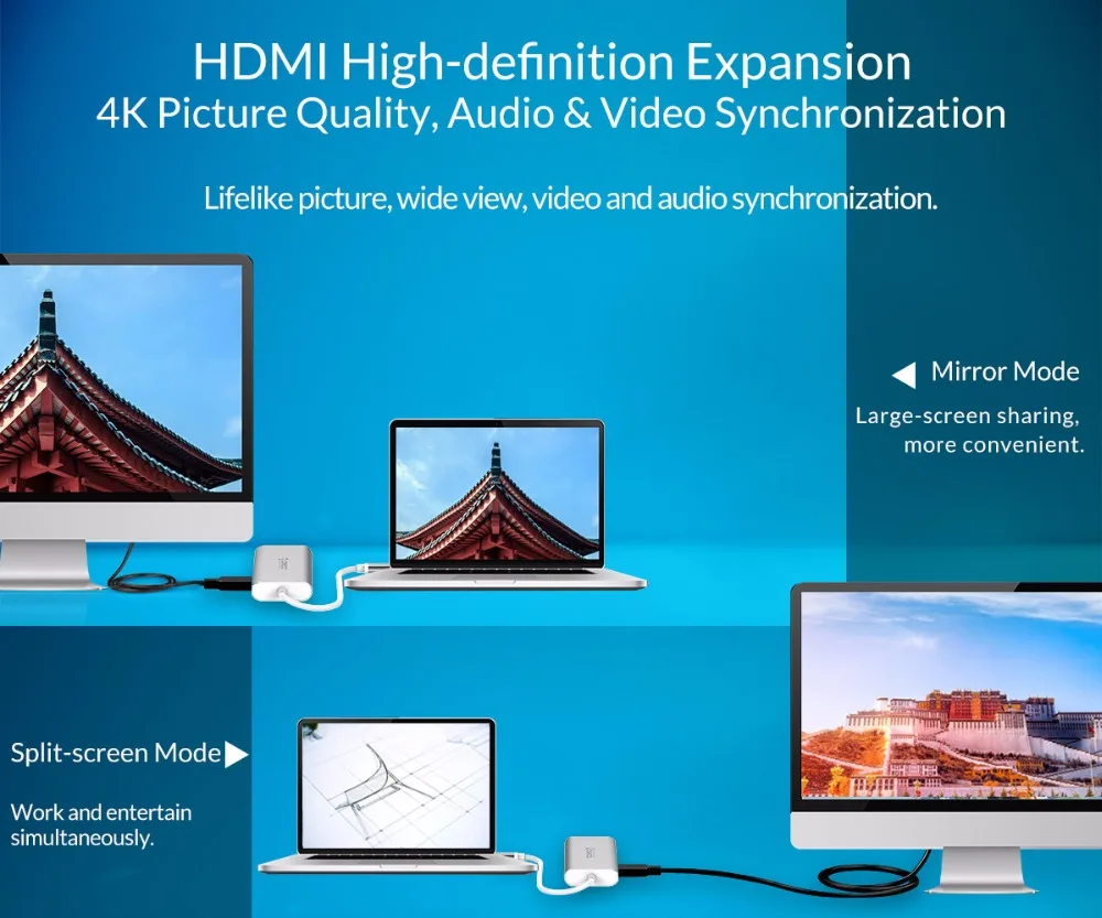 ORICO USB C концентратор type C-HDMI RJ45 VGA для MacBook samsung HUAWEI type C USB 3,0 концентратор 15 см usb-хаб