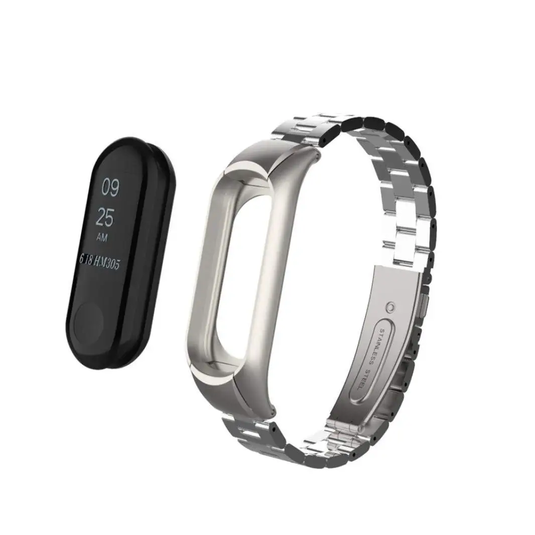 Mi Band, 3 ремешка, браслет из нержавеющей стали+ ремешок из натуральной кожи для оригинальной Xiaomi mi, 3 браслета, mi band 3, силиконовый браслет
