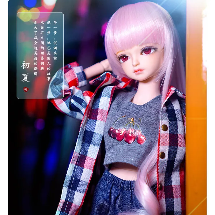 Fortune days 1/4 bjd бледно розовые волосы клетчатая рубашка брюки 45 см тело см|Куклы| |