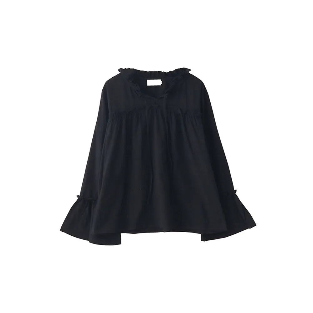 Белая блузка рубашка Женская Осень 2018 винтажный стильный топ с расклешенными