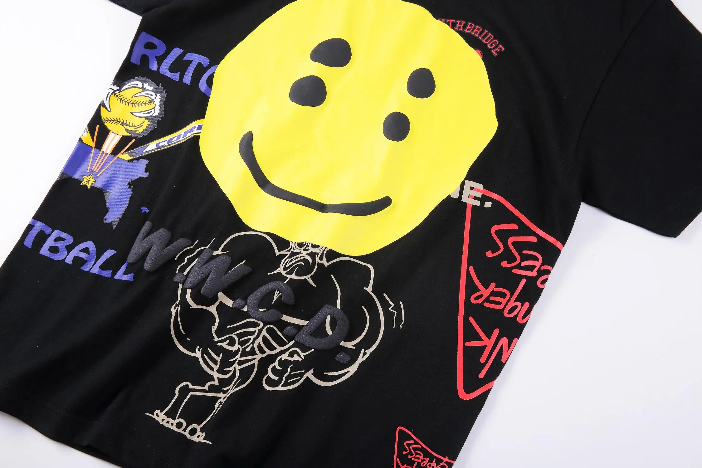 19SS Kanye ASTROWORLD Футболка граффити улыбающееся лицо CPFM. XYZ w. w. C. D футболки для мужчин и женщин с изображением Трэвиса Скотта Astroworld футболки
