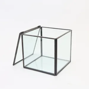 Ретро квадратная стеклянная шкатулка для драгоценностей, медная рамка, Европейское украшение, стеклянный Цветочный дом, ремесла, шкатулка для хранения ювелирных изделий