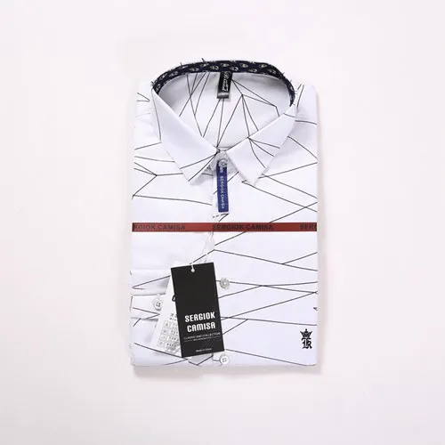 Dudalina Sergio k Camisa Новая мужская рубашка с геометрическим принтом Мужская Повседневная рубашка с коротким рукавом плюс размер брендовая мужская - Цвет: SK1726white
