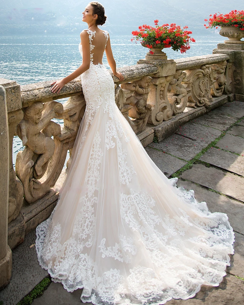 Женское свадебное платье с юбкой-годе элегантное без рукавов открытой спиной и