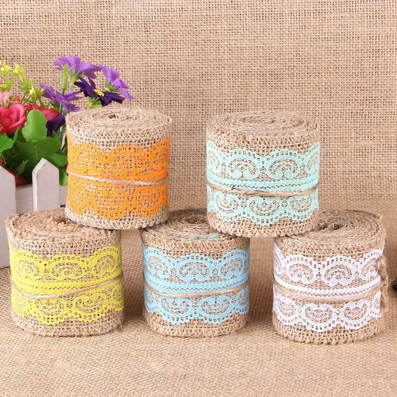 Лента из джута кружево для мешковины свадебных цветов бутылки с вазами