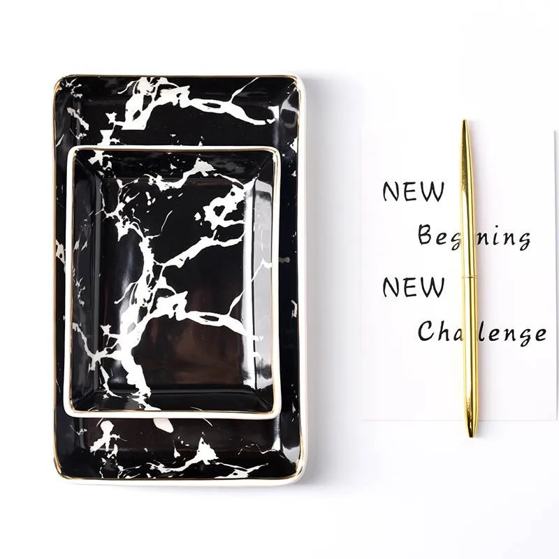 Скандинавские керамические мраморные золотые лотки для хранения ювелирных