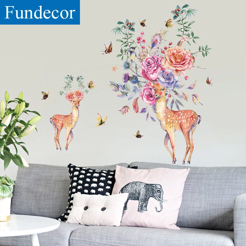 [Fundecoration] наклейки на стену с изображением цветов оленей животных для детских