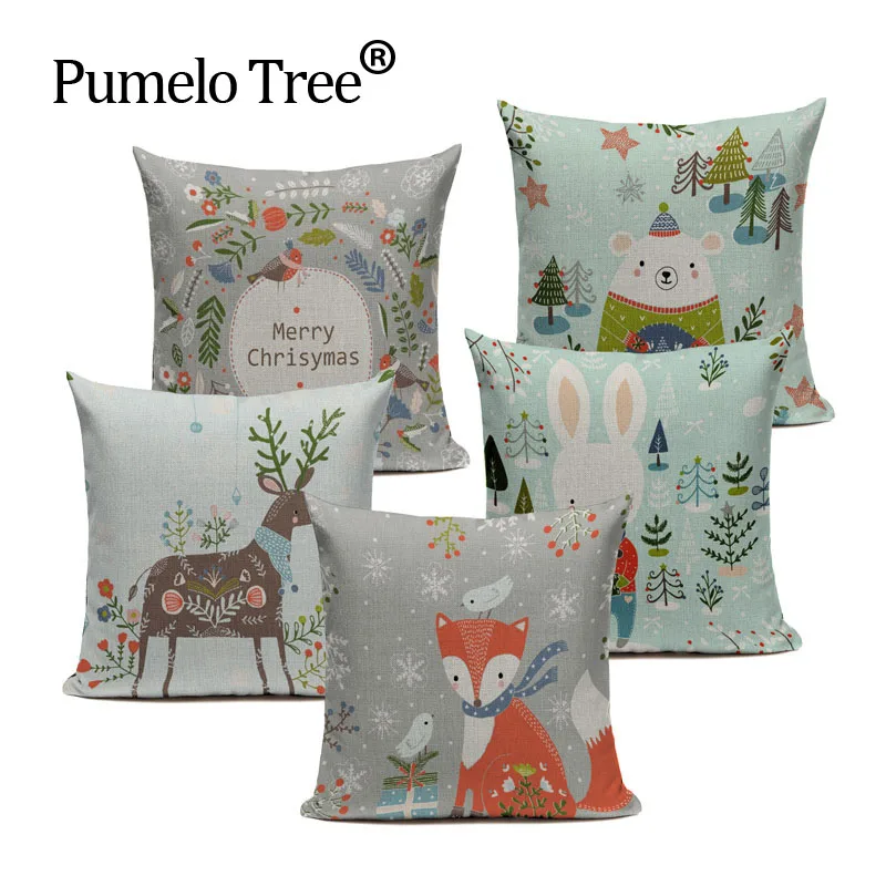 Декоративный чехол для подушки с мультяшными животными разноцветный