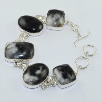 

Pinolith Stone Silver Overlay on Copper Bracelet , 20.7 cm, B1662