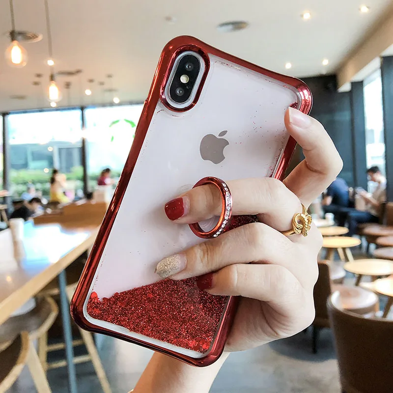 Quicksand Phone Case For iPhone X 7 8 6 6s Plus XR XS Max Bling Dynamic Liquid Love Hearts Sequin Ring Kickstand Back Cover Capa | Мобильные