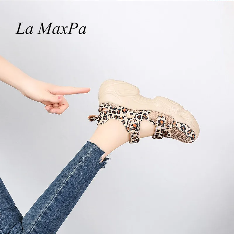 2019 leopard Handy Velcro Fashion high quality women sneakers summer breathable mesh tenis feminino ladies wedges espadrilles | Обувь