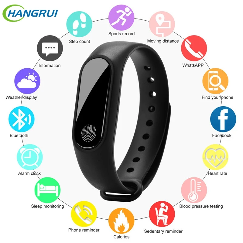 Hangrui New M2 Smart Band Fitness Sleep Tracker Messages Reminder Bluetooth Bracelet For Android IOS Phone Wristband | Электроника