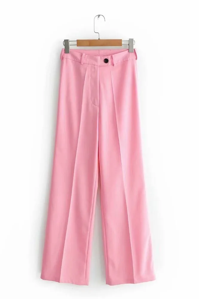 Pink Blazer 2020 Office Lady Suit Set Double Breasted Long Jacket High Waist Straight Pants | Женская одежда