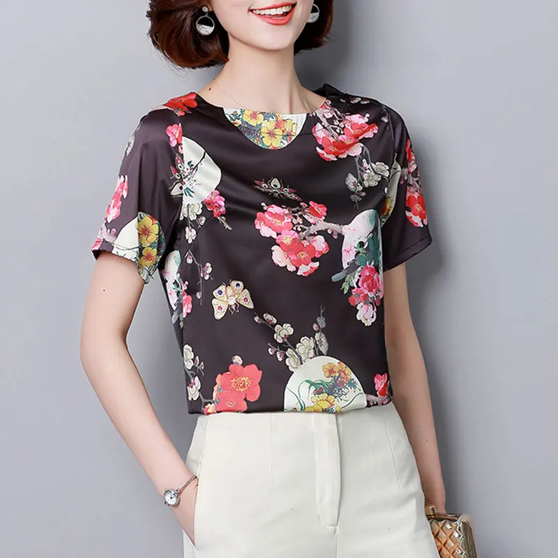 New Womens Tops 2019 Slik Blouse Women Summer Women's Shirt Floral Blouses Plus Size Casual Feamle Blusas | Женская одежда