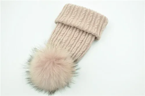 Pink match fur Вязаная Шерстяная Шапка из натурального меха енота, шапка с помпоном для женщин и девочек, новинка, осенняя, весенняя, зимняя женская меховая шапка - Цвет: Pink match fur