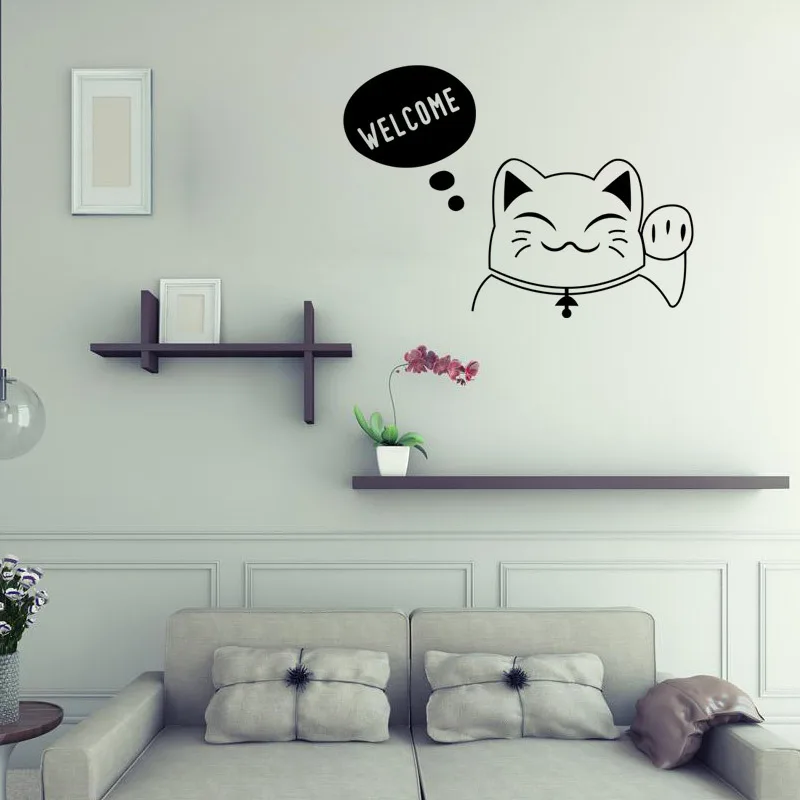 Наклейка на стену с изображением из мультфильма Lucky Cat Виниловая наклейка для