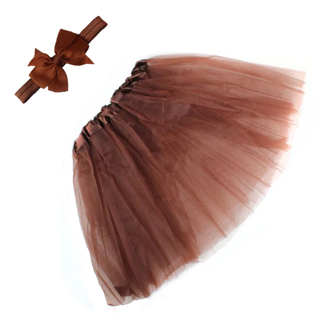Baby Girl Skirts Newborn Mesh Tutu Skirts+Headwear Bowknot Baby Sets Christening Kid Clothes Photograph 1 Year Birthday Skirt - Цвет: Coffee