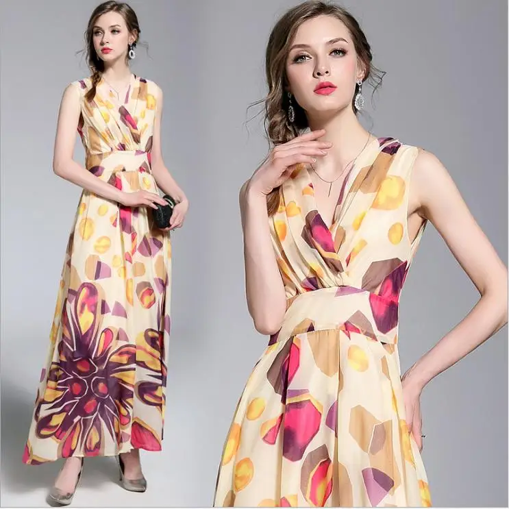 2018 Летний Новый шифон цветочные большой маятник длинный абзац мягкие печатных
