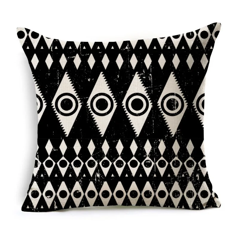 Подушки из хлопка и льна 1 шт. бежевый черный с геометрическим узором для