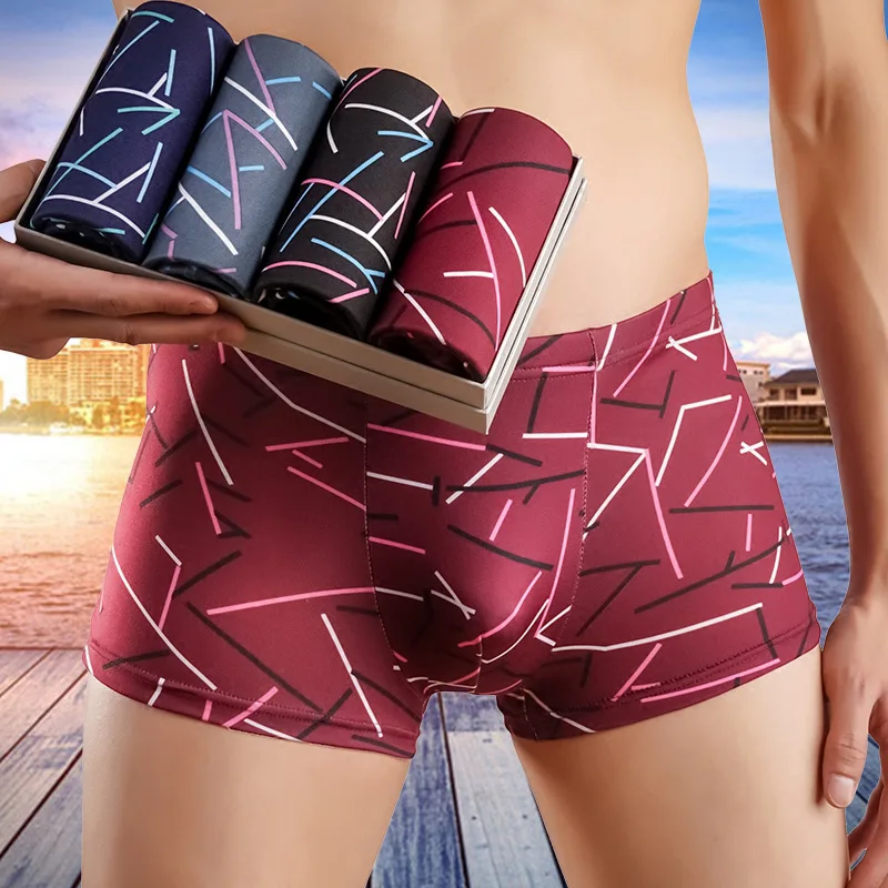 4 шт./партия мужское нижнее белье боксеры мужские сексуальные трусы дышащие