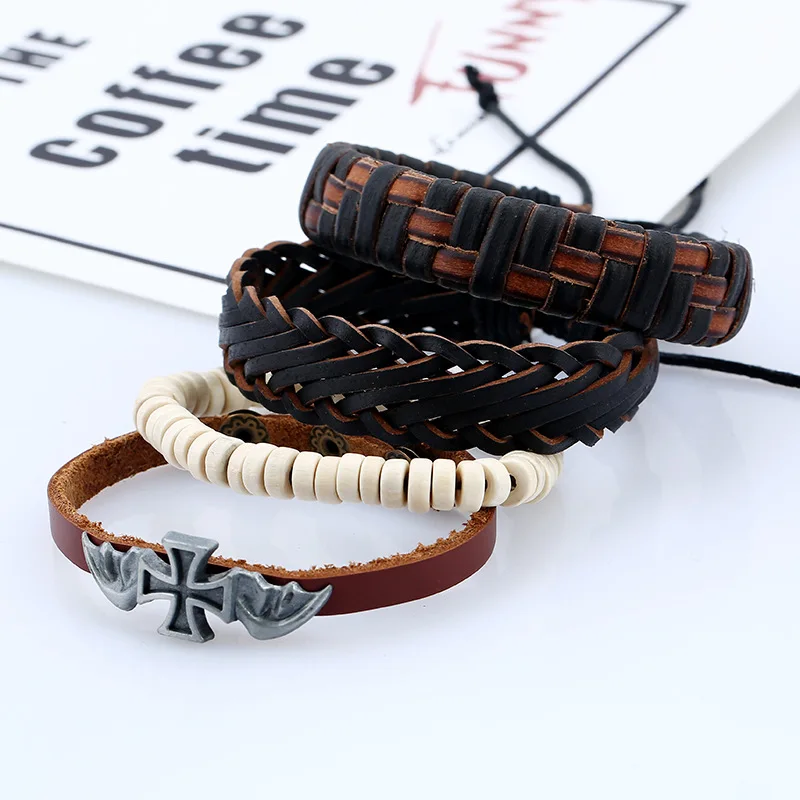 4 шт./компл. винтажные панк-веревка в стиле бохо коричневые черные кожаные