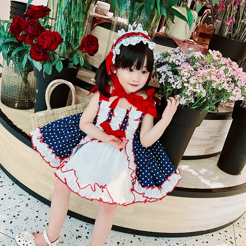 Платье для причастия девочек хлопковое платье в горошек темно-синего цвета на