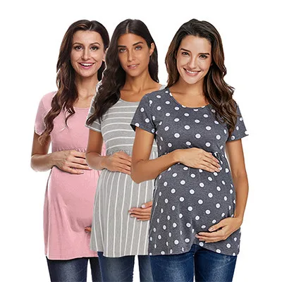 3 pieces as pic Комплект из 3 предметов, туника в горошек для беременных, женская футболка с оборками размера плюс, Футболка для беременных, свободная женская одежда - Цвет: 3 pieces as pic