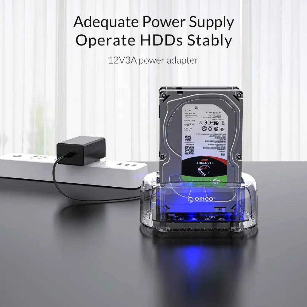 ORICO 2.5/3.5 inch 2 Bay USB3.0 Transparent Hard Drive Enclosure Support UASP 24TB HDD Dock Station With 12V3A Power Adapter