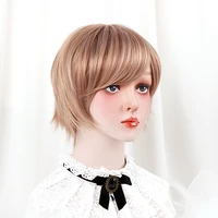 free beauty 10 short straight synthetic ashy brown strawberry blonde ginger hair bob wigs with side bangs for women daily