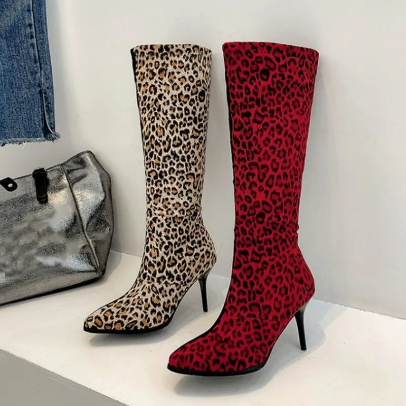 

Coolcept Plus Size 32-48 Sexy Leopard Thin Heels Ankle Boots Winter Autumn Office Ladies Shoes Woman Zipper Fashion Female Botas
