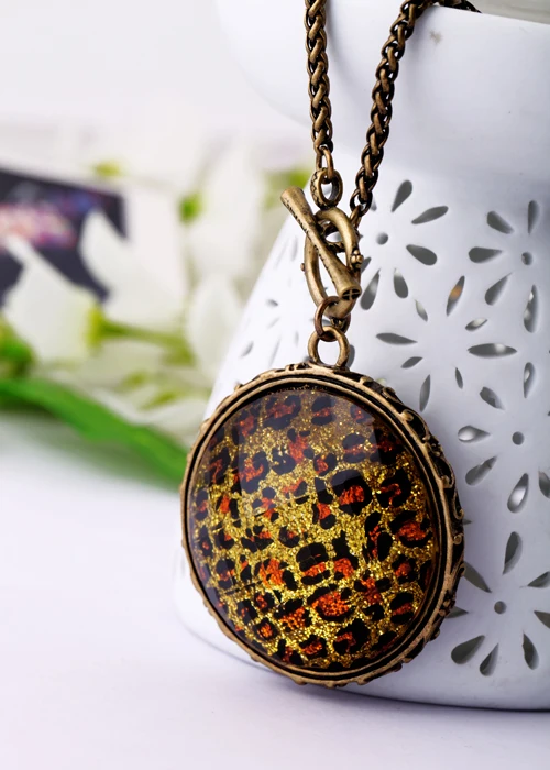 Круглое ожерелье из смолы в стиле ретро с леопардовым принтом античное длинное