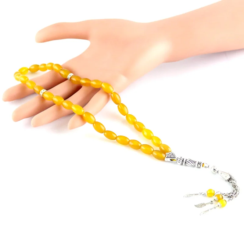 Камень желтый Агат бусина кисточка подвеска 33 молитвенные бусины исламский