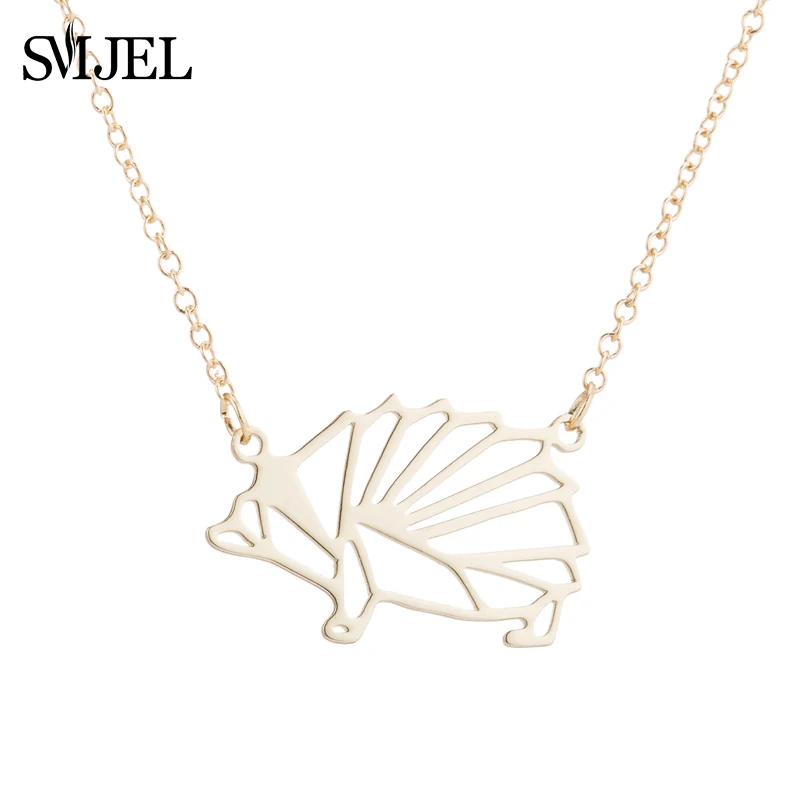 Gold Necklace SMJEL минималистичное милое геометрическое ожерелье с ежиком для женщин девочек модное животное-оригами очаровательные аксессуары для изготовления украшений - Окраска металла: Gold Necklace