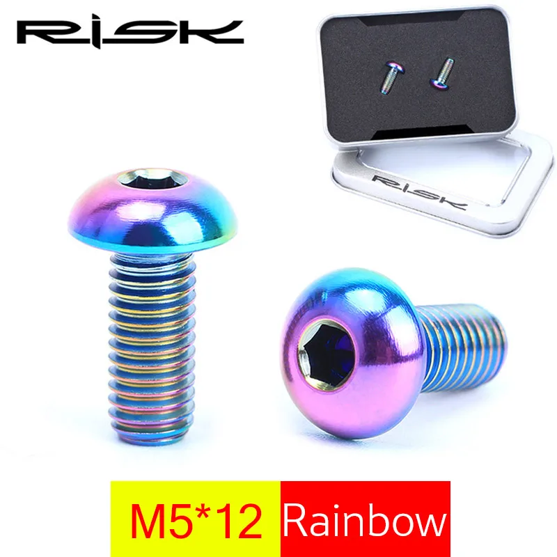 Rainbow RISK 2 шт. M5* 12 мм титановый держатель для бутылки для велосипеда Ti болты для велосипедной клетки для бутылки с водой винт для горного велосипеда M5x12 - Цвет: Rainbow