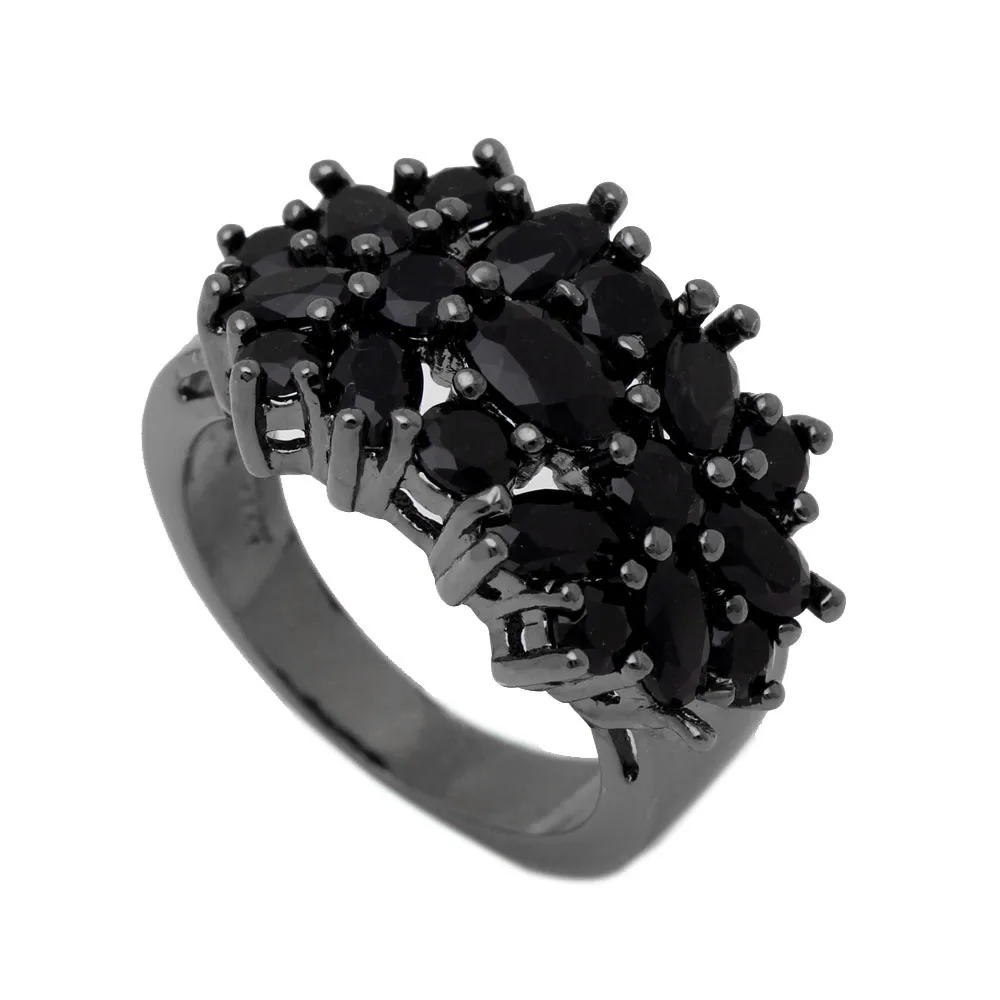 black stone Цветок черные кольца для женщин модные ювелирные изделия подарок элегантный принцесса зеленый камень Чешский циркониевый обручальное кольцо заводская цена - Цвет основного камня: black stone